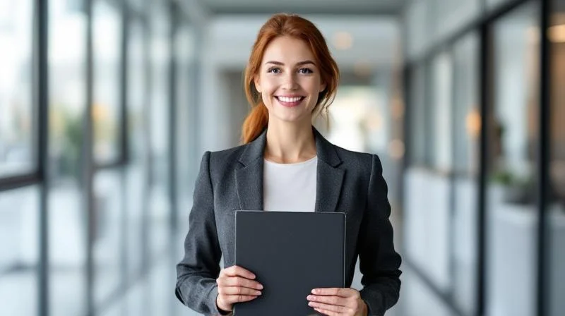 Frau haelt stolz eine IHK-Urkunde in einem hellen Raum